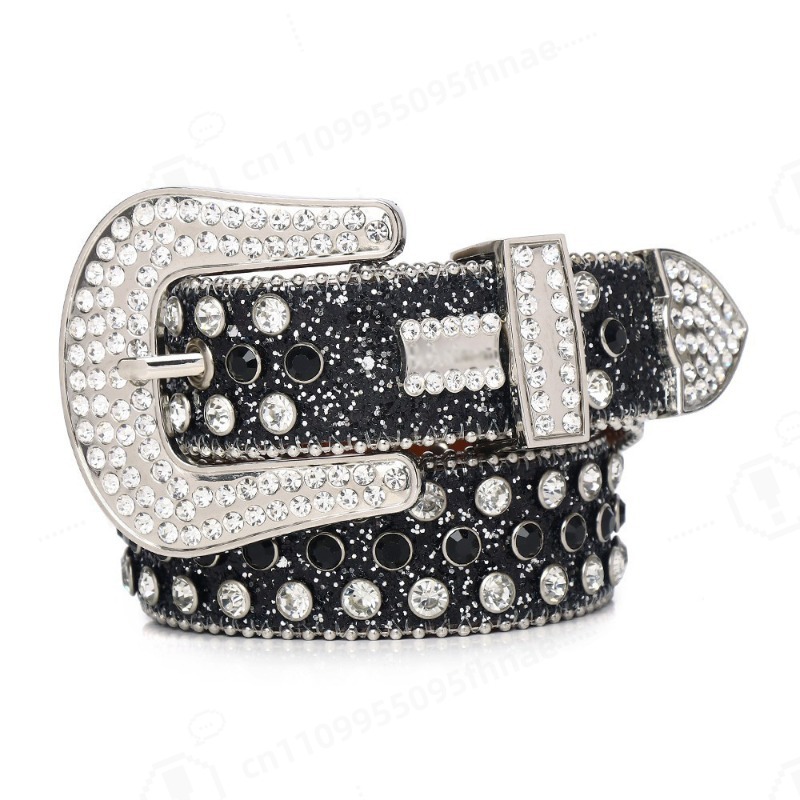 Men Fashion Jeans - Men Full Rhinestone Inlaid Waist Strap