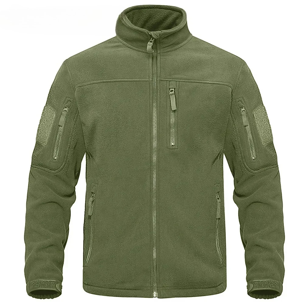 Windbreaker Men Zip - Green Fleece Jacket Thermal Warm Work