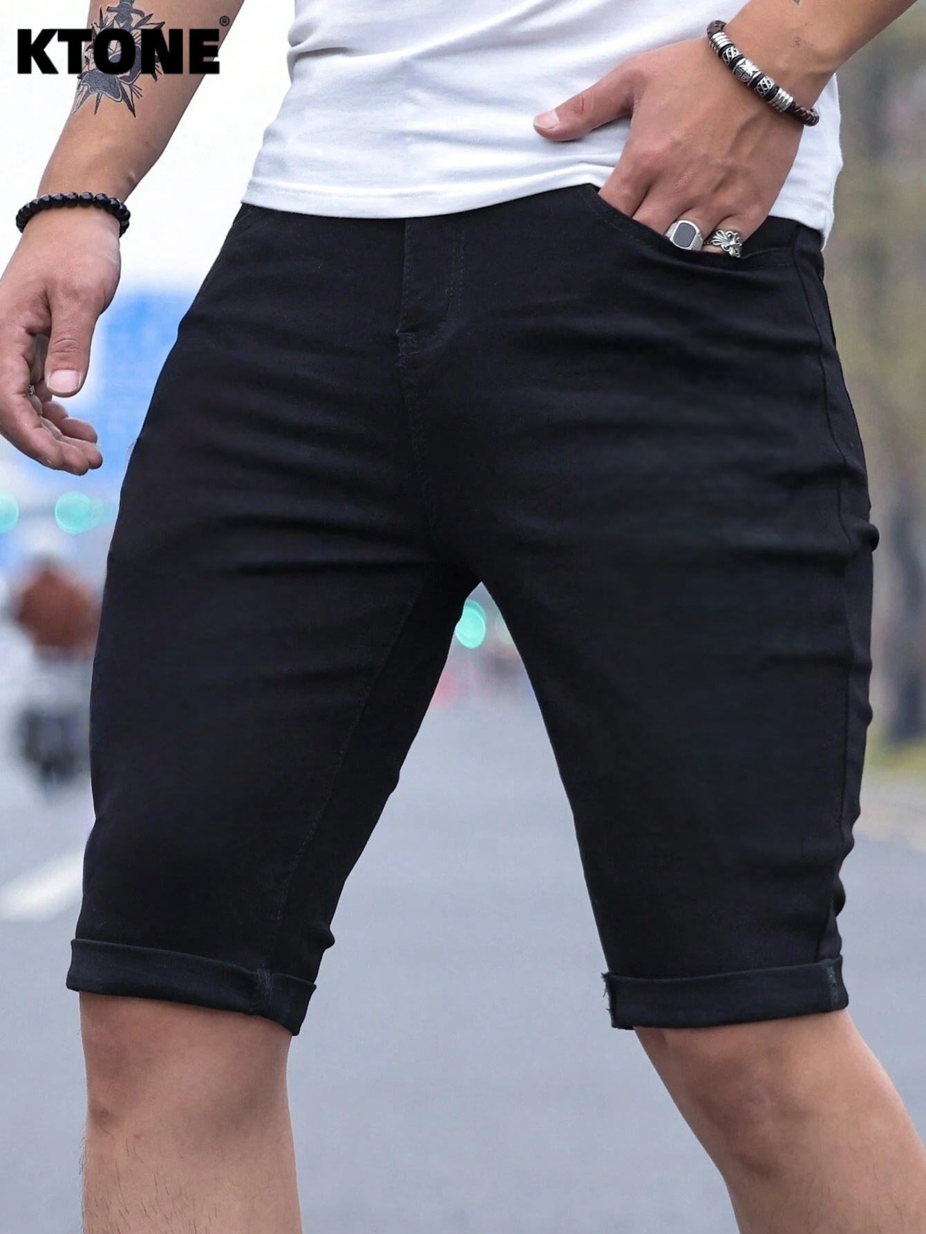 Men's jorts Slim Fit Black Str - Men Fashion Jeans review and price