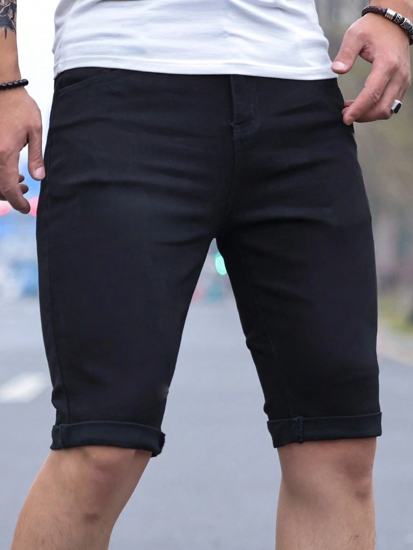 Men's jorts Slim Fit Black Str - Men Fashion Jeans review and price