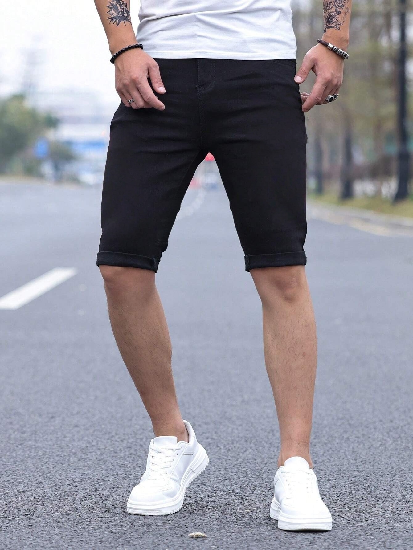 Men's jorts Slim Fit Black Str - Men Fashion Jeans review and price